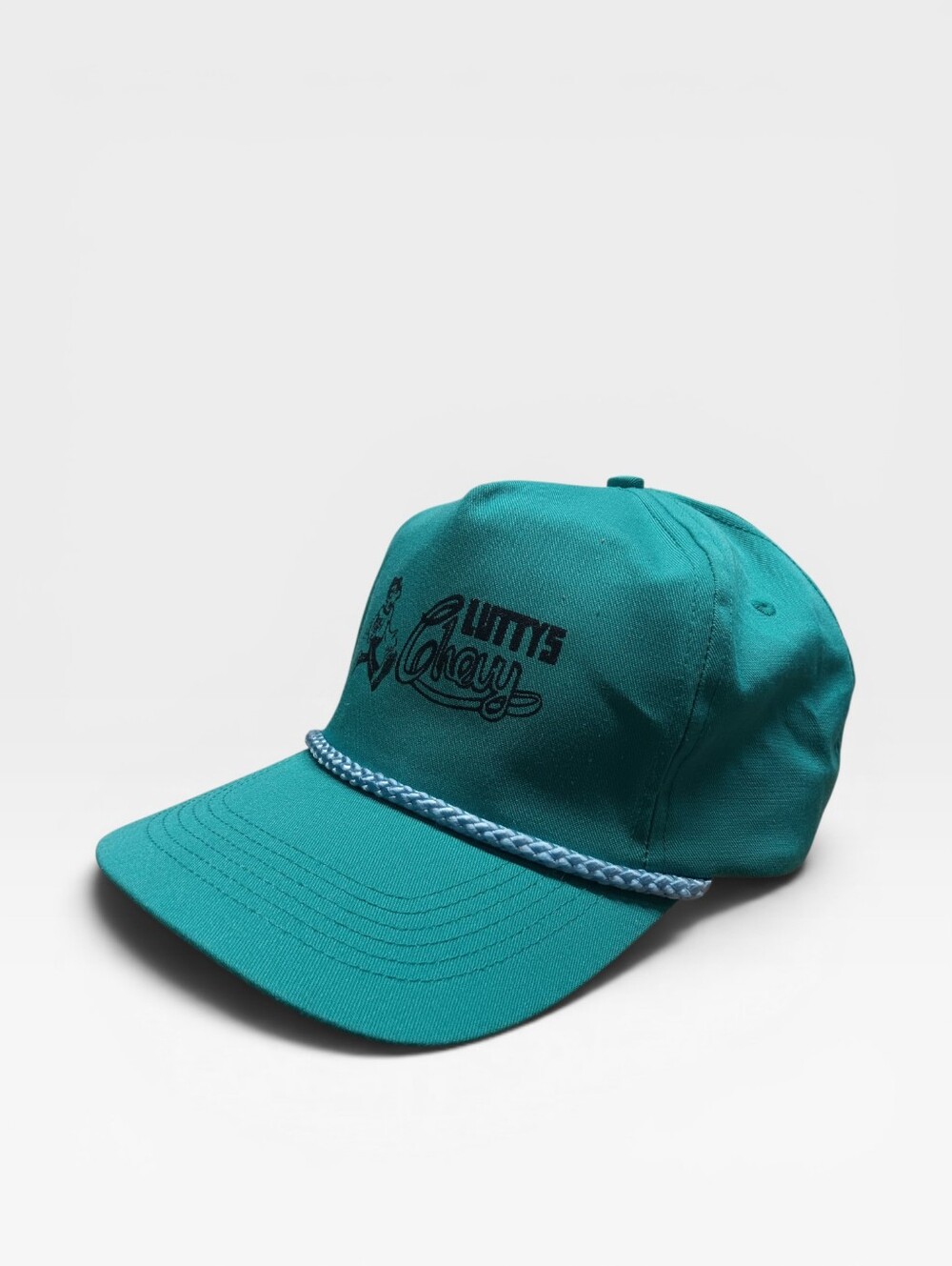 80s San Sun Teal Rope-Trim Baseball Cap with Littys Chevy Automotive Logo